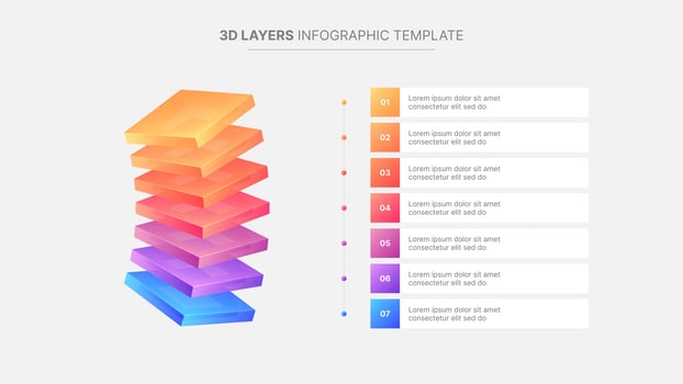 3D Blocks Hierarchy Business Infographic Design Template with 7 Layers vector