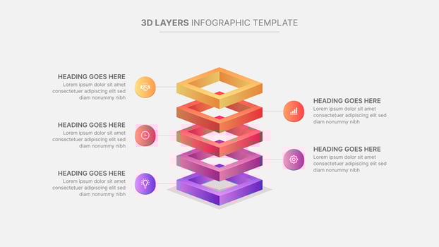 3D Blocks Rings Hierarchy Business Infographic Design Template with 5 Layers vector