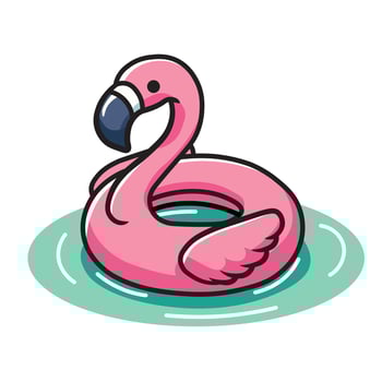Illustration Graphic Cartoon of a Pink Flamingo Pool Float Ring Floating on Water vector