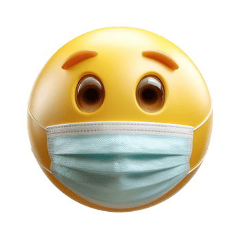 Yellow emoji face wearing a medical surgical mask isolated on transparent background png