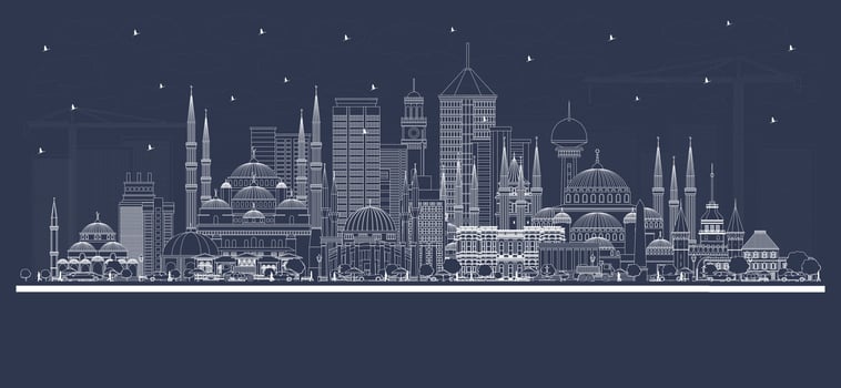 Outline Turkey City Skyline with white Buildings. Tourism Concept with Historic Architecture. Turkey Cityscape with Landmarks. Izmir. Ankara. Istanbul. vector