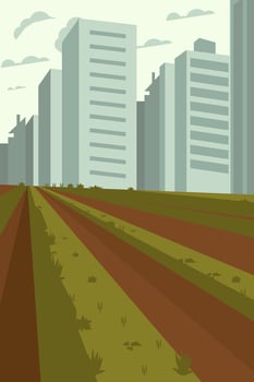 City skyline with agricultural fields vector