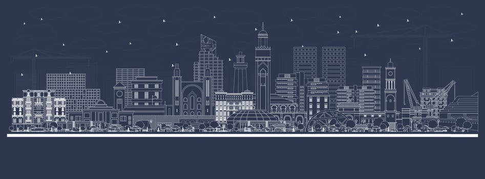 Outline Casablanca Morocco City Skyline with white Buildings. Business Travel and Concept with Historic Architecture. Casablanca Cityscape with Landmarks. vector