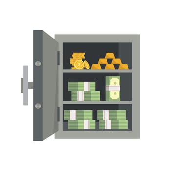 Safe deposit box. Bank deposit box. Security box. Vault storage. Locked security drawer. Money. US dollar. Gold. Cent. vector