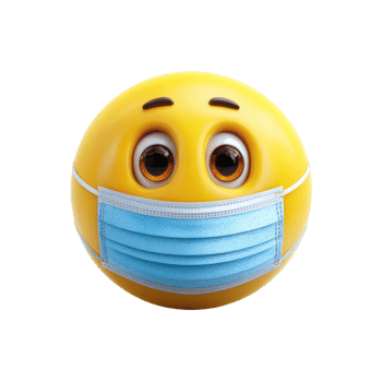 Yellow smiley face emoji wearing a blue medical face mask isolated on transparent background png