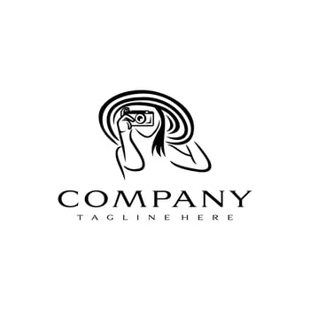 Awesome a girl relax with camera logo. A fashion girl relax with camera logotype. vector