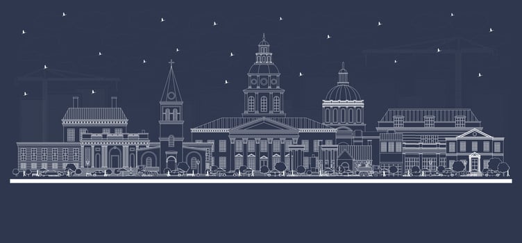 Outline Annapolis Maryland City Skyline with white Buildings. Business Travel and Tourism Concept with Historic Architecture. Annapolis USA Cityscape with Landmarks. vector