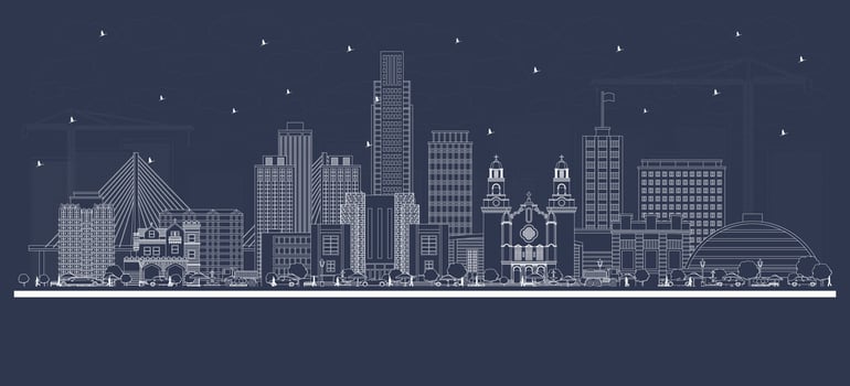 Outline Omaha Nebraska City Skyline with white Buildings. Business Travel and Tourism Concept with Historic Architecture. Omaha USA Cityscape with Landmarks. vector