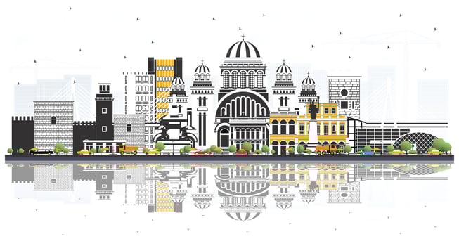 Patras Greece City Skyline with Color Buildings and reflections Isolated on White. Illustration. Travel and Tourism Concept with Historic and Modern Architecture. Patras Cityscape with Landmarks. vector