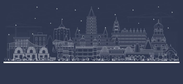 Outline Rishikesh India City Skyline with white Buildings. Illustration. Business Travel and Tourism Concept with Historic Architecture. Rishikesh Cityscape with Landmarks. vector