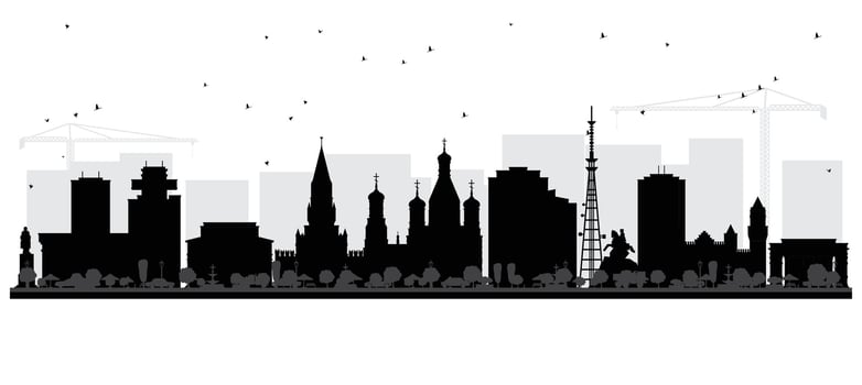 Yoshkar Ola Russia city skyline silhouette with black buildings isolated on white. Yoshkar Ola cityscape with landmarks. Travel and tourism concept with modern and historic architecture. vector