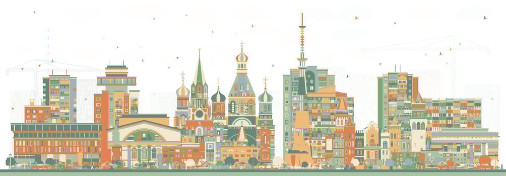 Yoshkar Ola Russia city skyline with color buildings. Yoshkar Ola cityscape with landmarks. Business travel and tourism concept with modern and historic architecture. vector