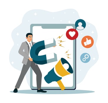 Businessman attracting customers with a magnet vector