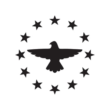 A black and white logo of a bird with stars vector