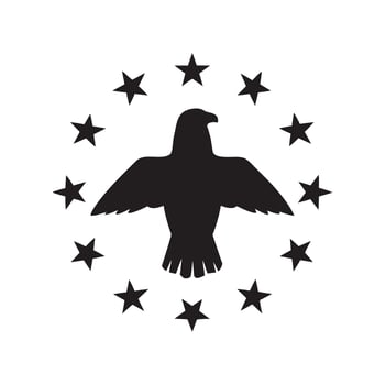 A black and white logo of an eagle with stars vector