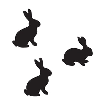Three black rabbits are silhouetted against white background vector