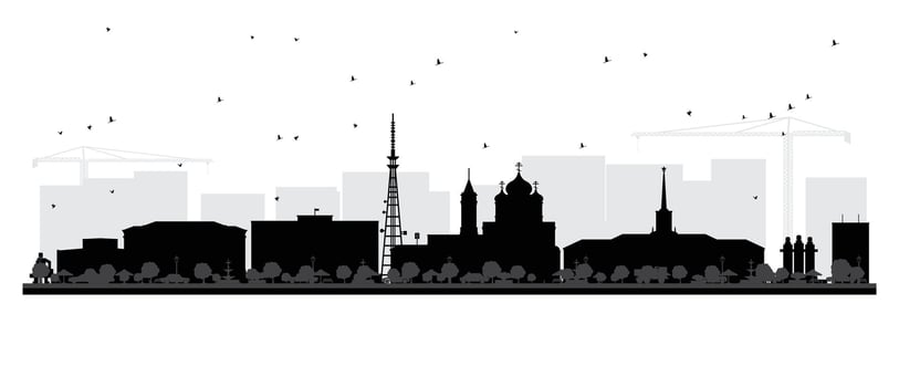 Syktyvkar Russia city skyline silhouette with black buildings isolated on white. Syktyvkar cityscape with landmarks. Travel and tourism concept with modern and historic architecture. vector
