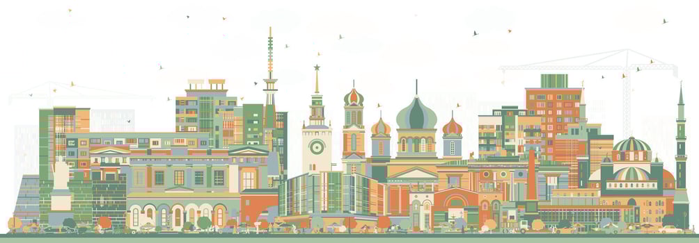 Simferopol Crimea city skyline with color buildings. Illustration. Simferopol cityscape with landmarks. Travel and tourism concept with modern and historic architecture. vector