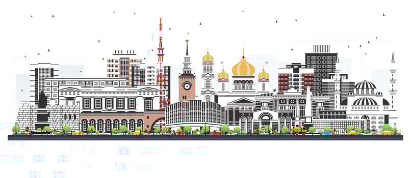 Simferopol Crimea city skyline with color buildings isolated on white. Simferopol cityscape with landmarks. Travel and tourism concept with modern and historic architecture. vector