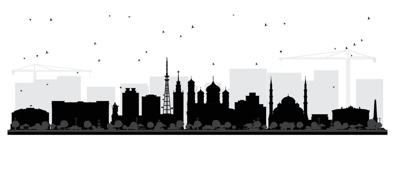 Simferopol Crimea city skyline silhouette with black buildings isolated on white. Illustration. Simferopol cityscape with landmarks. Travel and tourism concept with modern and historic architecture. vector