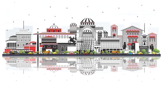 Thessaloniki, Greece city skyline with color buildings and reflections isolated on white. Travel and tourism concept with historic and modern architecture. Thessaloniki cityscape with landmarks. vector