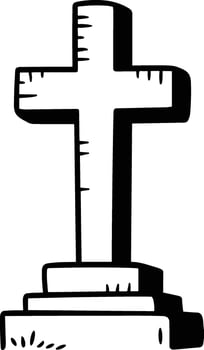 Grave Cross Line Art - Hand Drawn Tombstone Illustration vector