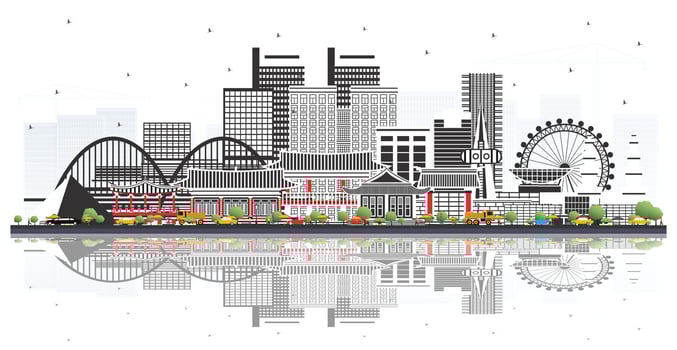 Daejeon South Korea City Skyline with Color Buildings Isolated on White. Illustration. Business Travel and Tourism Concept with Historic and Modern Architecture. Daejeon Cityscape with Landmarks. vector
