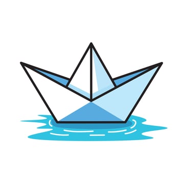 Illustration Graphic Cartoon of a Paper Boat, Symbolizing Childhood Innocence, Imagination, and Adventure, Perfect for Nautical Themes vector
