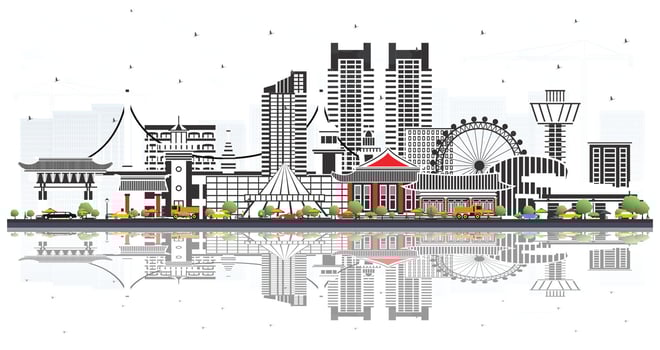 Ulsan South Korea City Skyline with Color Buildings Isolated on White. Illustration. Business Travel and Tourism Concept with Historic and Modern Architecture. Ulsan Cityscape with Landmarks. vector