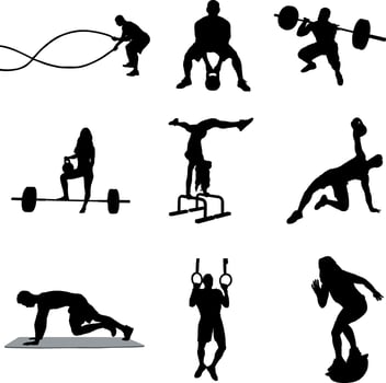 Fitness gym silhouettes , Fitness exercise silhouettes vector