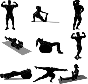 Gym Fitness freehand workout Silhouette set vector