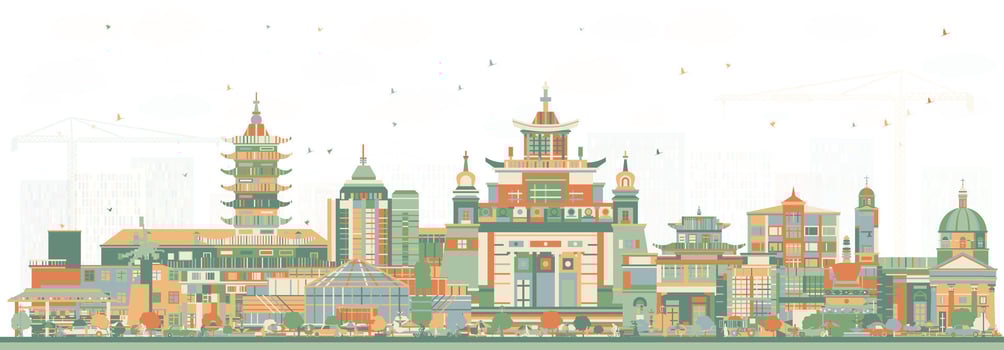 Elista Russia city skyline with color buildings. Illustration. Elista cityscape with landmarks. Business travel and tourism concept with modern and historic architecture. vector