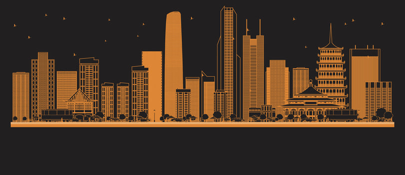 Outline Guangzhou China City Skyline with orange Buildings. Business Travel and Concept with Modern Architecture. Guangzhou Cityscape with Landmarks. vector