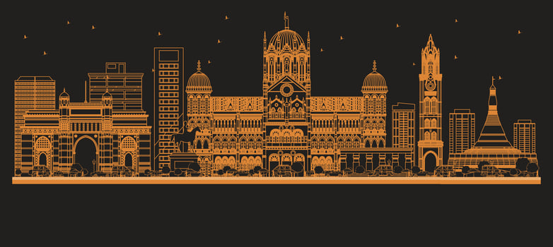 Outline Mumbai India City Skyline with orange Buildings. Business Travel and Concept with Modern Architecture. Mumbai Cityscape with Landmarks. vector