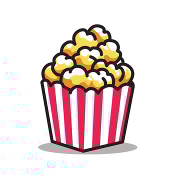 Illustration Graphic Cartoon of Red and White Packaged Popcorn Icon, Signifying Movie Time Treats, Snack Delights, and Entertainment Joy in a Playful and Vibrant Style vector