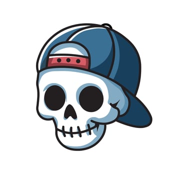 Illustration Graphic Cartoon of a Skull Wearing a Baseball Cap, Symbolizing Youthful Edge and Streetwise Style vector