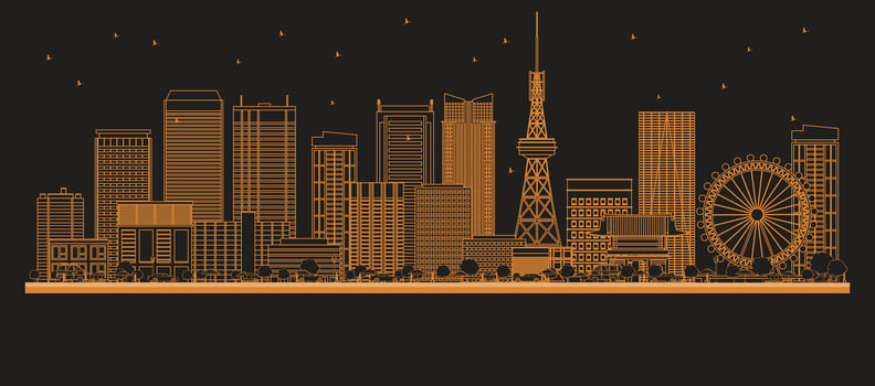Outline Nagoya Japan City Skyline with orange Buildings. Business Travel and Concept with Modern Architecture. Nagoya Cityscape with Landmarks. vector