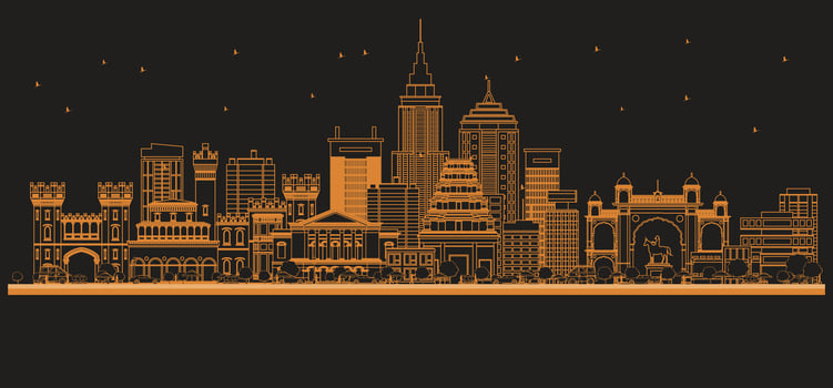 Outline Bangalore India City Skyline with orange Buildings. Business Travel and tourism concept with Historic Architecture. Bangalore Cityscape with Landmarks. vector
