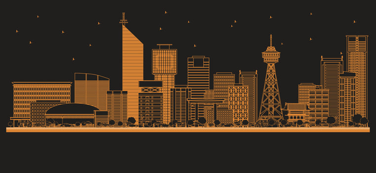Outline Fukuoka Japan City Skyline with orange Buildings. Business Travel and Concept with Modern Architecture. Fukuoka Cityscape with Landmarks. vector