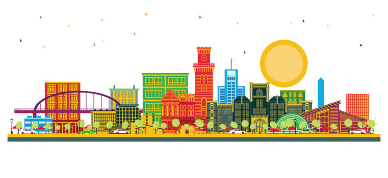 Sioux City Iowa Skyline with Color Buildings isolated on white. Business Travel and Tourism concept with Historic Architecture. vector