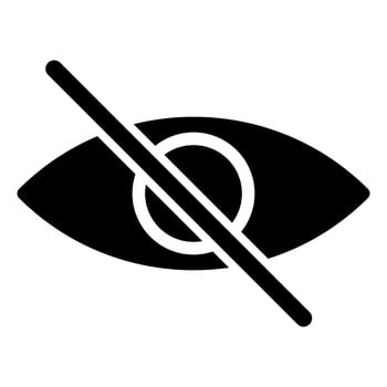 Hide icon eye. Crossed, disabled eye. No view. Blind icon. Can not see. Hidden visibility. Disability. Hidden symbol. Invisible icon. Off. Unseen sign. vector