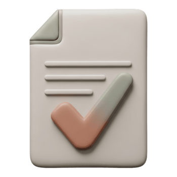 3d render of a document with a checkmark, isolated on transparent background png
