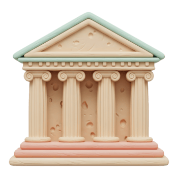 Stylized ancient greek temple with columns isolated on transparent background png