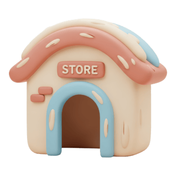 Cute cartoon store building isolated on transparent background png
