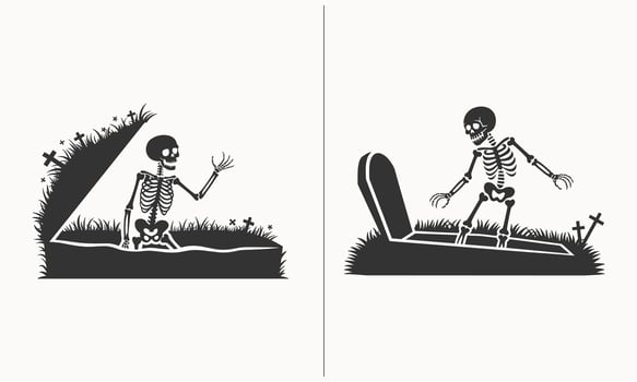 Skeleton Rising from the Grave, Day of the Dead Zombie Skeleton, Mexican Dia de los Muertos Halloween Design, Skeleton Coming Out of Coffin for Dia de los Muertos Celebration vector