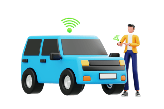 Blue smart car with wireless signal png