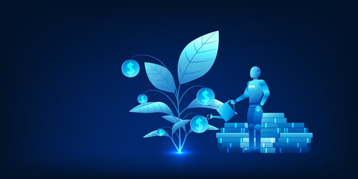 Financial growth plant with money symbols vector
