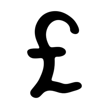 Hand drawn british pound currency symbol. Brush stroke doodle. Single element for design Credit vector