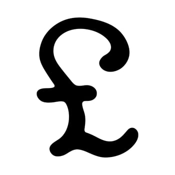 Credit Hand drawn british pound currency symbol. Brush stroke doodle. Single element for design vector