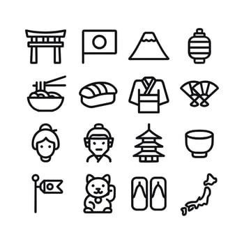 Outline Symbolic Japan Culture Elements and Landmark Icon Set Collection vector